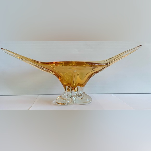 Chalet Other - Vintage Chalet Golden Amber Glass Centerpiece 17"